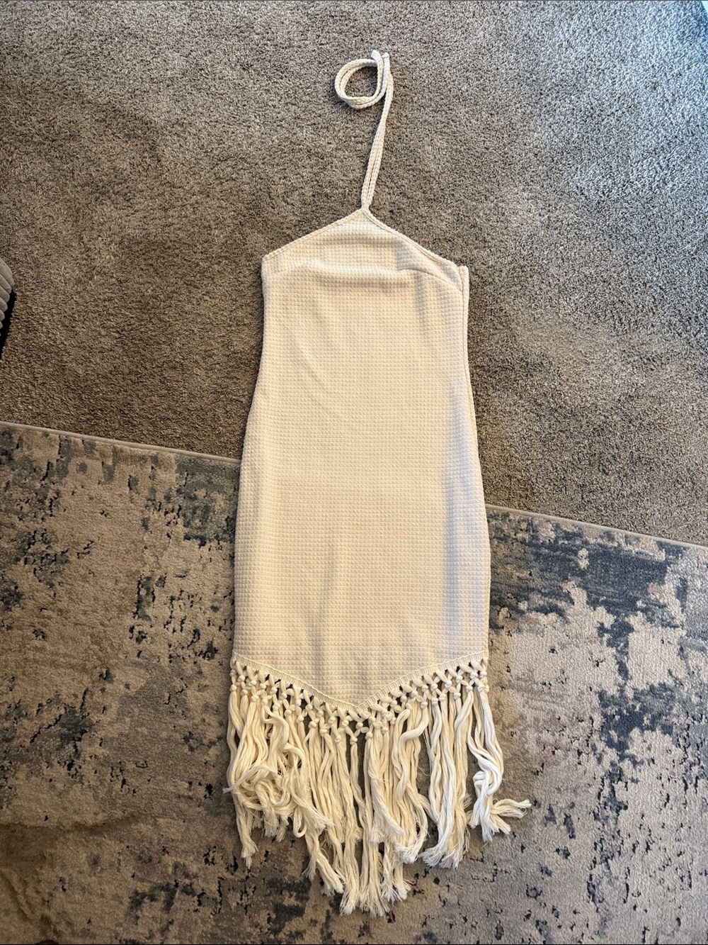 Ivory Crochet Fringe Halter Midi Dress